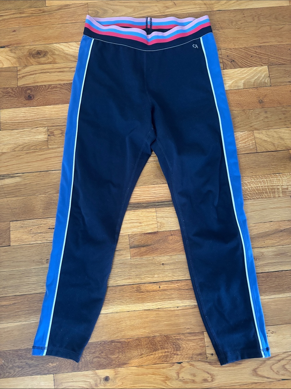 GAP Navy Leggings with Blue Side Panels and Pink-Striped Waistband